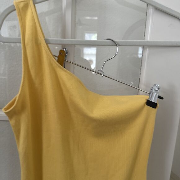 Nine West Dress Womens Large Yellow Bodycon One Shoulder Rib Knit NWOT - Picture 2 of 9